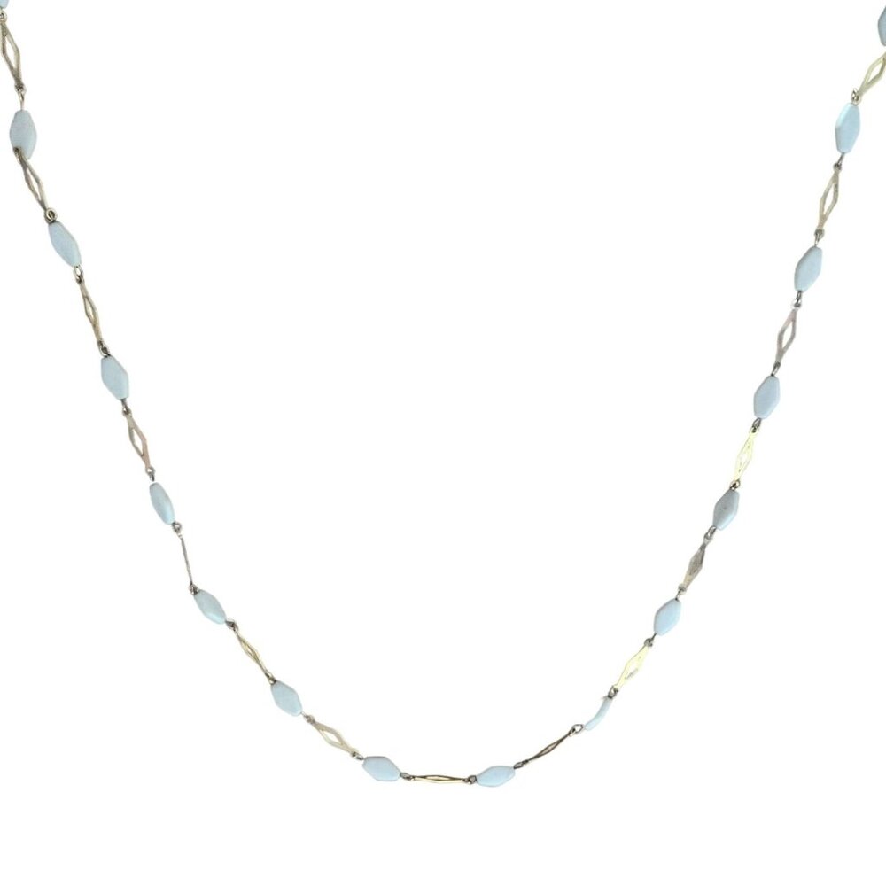 Elegant White Beaded Gold Tone Chain Necklace Minimalist Fashion Jewelry Women